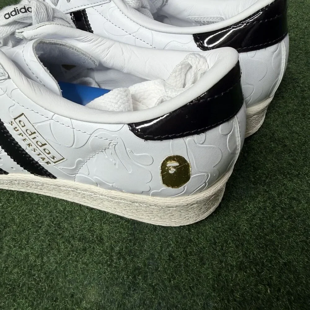 Sz 7 Adidas Originals x BAPE Superstar FTWWHT/CBLACK/OWHITE JR2701
